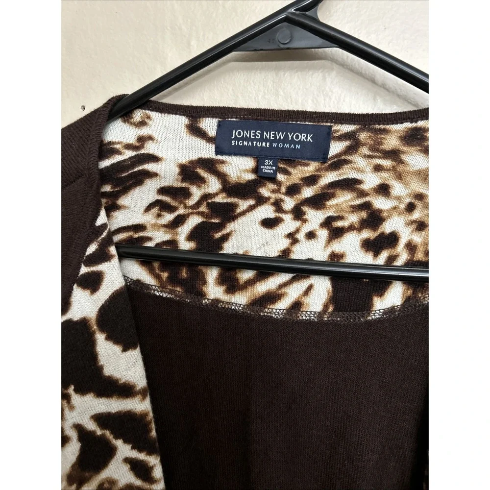 Jones New York‎ 3X Brown Cheetah Print Open Front Lapeled Cardigan Sweater